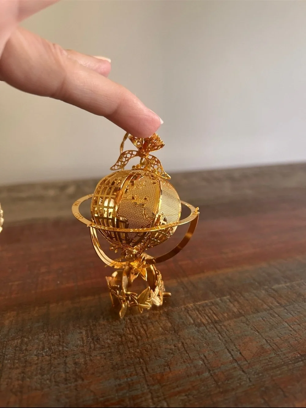 RARE Vintage Baldwin Brass 24k Gold Plt. 3D Millennium Globe Christmas Ornament